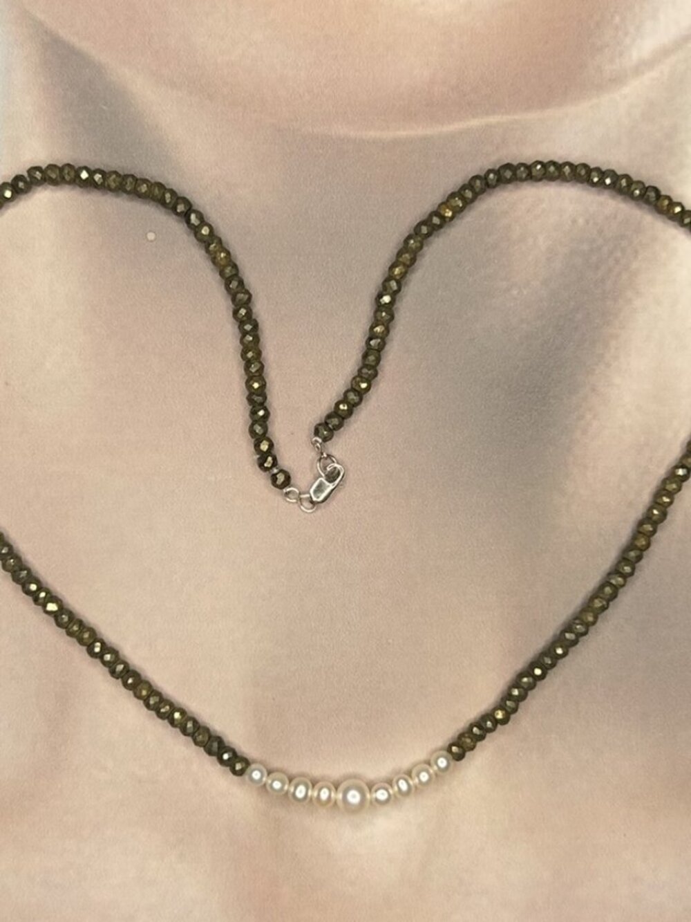 Natural Pyrite Crystal Beads and Freshwater Pearls Necklace.